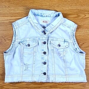MUDD VITAGE 1998 GIRLS LIGHT WASH DENIM JEAN BUTON TRUCKER JACKET VEST LARGE